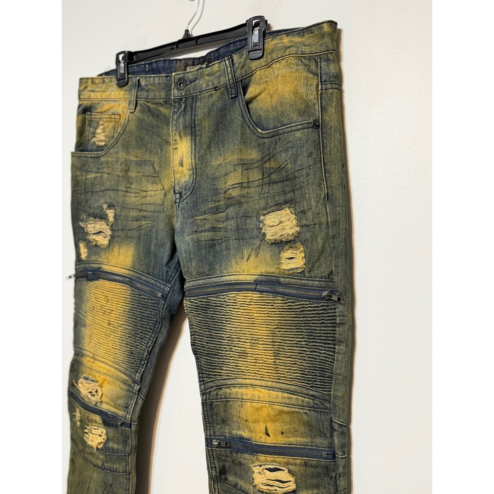 Smoke Rise Cyberpunk Biker Jeans Mens Size 40 Grungecore Moto Streetwear Edgy - Picture 5 of 7